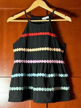 Entro Black & Multi-color Kelsey Dotted Trim Halter Top Size Small